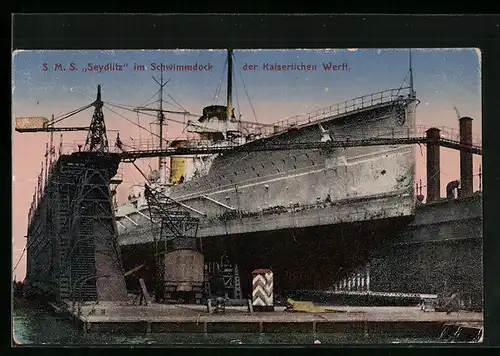 AK Kriegsschiff SMS Seydlitz im Schwimmdock der Kaiserlichen Werft