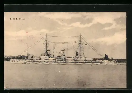 AK Kriegsschiff SMS Posen am Liegeplatz