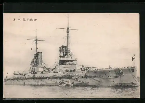 AK Kaiserliche Marine, Kriegsschiff S.M.S. Kaiser, Motorboot auf Steuerbord