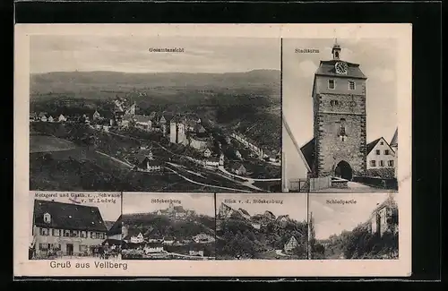 AK Vellberg, Gasthaus zum Schwane, Stöckenburg, Stadtturm, Schloss und Panorama