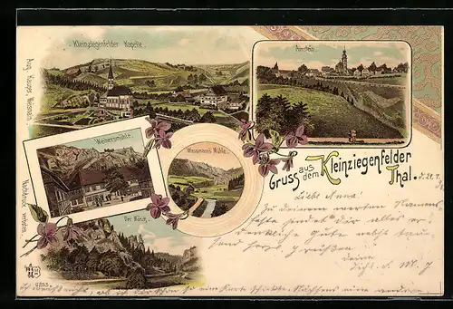 Lithographie Arnstein, Kleinziegenfelde Kapelle, Weihersmühle, Der Mönch