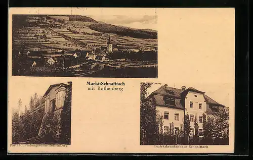 AK Markt-Schnaittach, Ortspartie mit Rothenberg, Portal der Festungsruine Rothenberg, Bezirkskrankenhaus Schnaittach