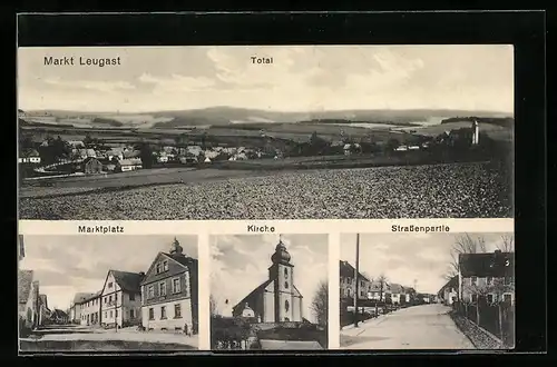 AK Markt Leugast, Totalansicht mit Umgebung, Strassenpartie, Marktplatz