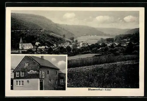 AK Blumenthal / Eifel, Ortsansicht und Gasthaus Wilhelm Spang