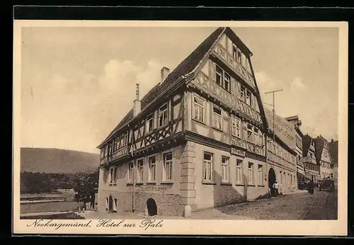 AK Neckargemünd, Hotel zur Pfalz mit Strassenpartie