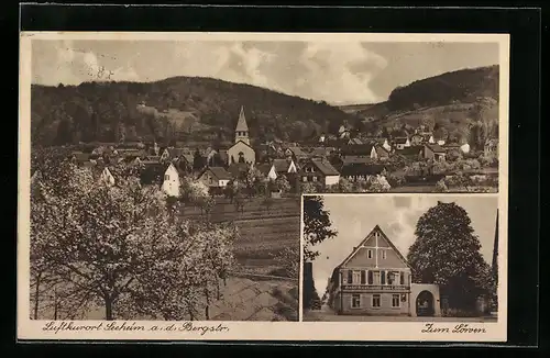 AK Seeheim a. d. Bergstr., Gasthaus Zum Löwen, Teilansicht mit Kirche