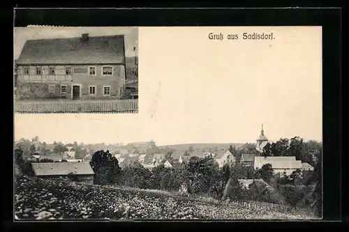 AK Sadisdorf, Gasthaus, Teilansicht der Ortschaft