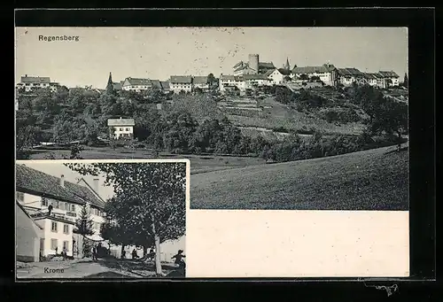 AK Regensberg, Gasthaus Krone und Totalansicht