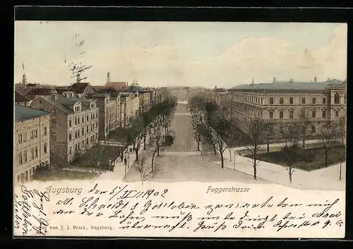 AK Augsburg, Fuggerstrasse mit Passanten