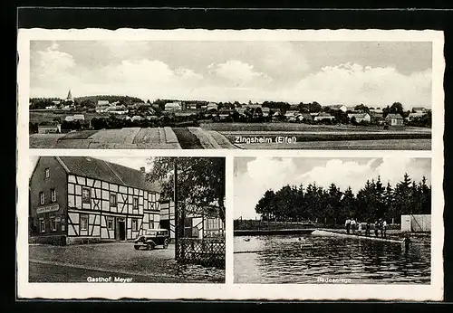 AK Zingsheim / Eifel, Totalansicht, Gasthof Meyer, Badeanlage