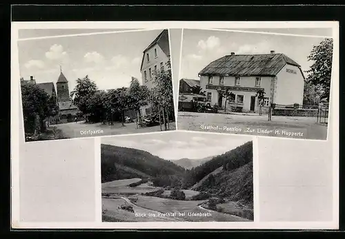 AK Udenbreth i. Eifel, Blick ins Prethal, Dorfpartie, Gasthof-Pension Zur Linde