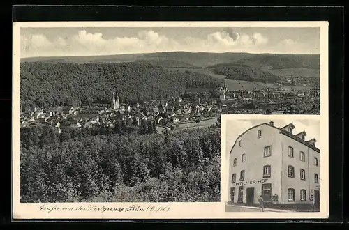 AK Prüm / Eifel, Hotel Kölner Hof, Ortsansicht mit Umland