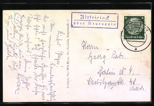 AK Wustrau /Kr. Ruppin, Kirche, Schloss, Partie am Rhin