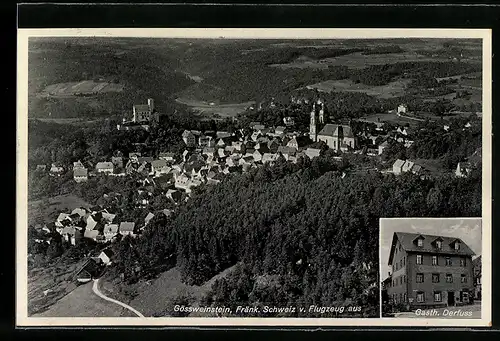 AK Gössweinstein, Gasthaus Derfuss, Fliegeraufnahme der Ortschaft