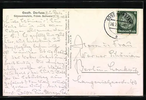 AK Gössweinstein, Gasthaus Derfuss, Fliegeraufnahme der Ortschaft