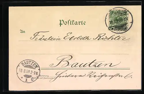 Lithographie Bischofswerda, Gasthaus Butterberg, Bahnhof, Kirche