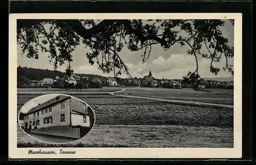 AK Merzhausen / Taunus, Gasthaus und Metzgerei Willi Nöll, Ortsansicht