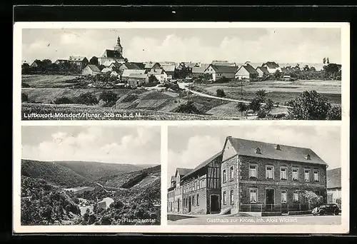 AK Mörsdorf /Hunsr., Gasthaus zur Krone, Inh.: Alois Wickert, Flaumbachtal, Ortsansicht