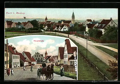 AK Feucht, Bahnhof-Hauptstrasse mit Forsthaus und Industrieschule und Innere Orts-Hauptstrasse