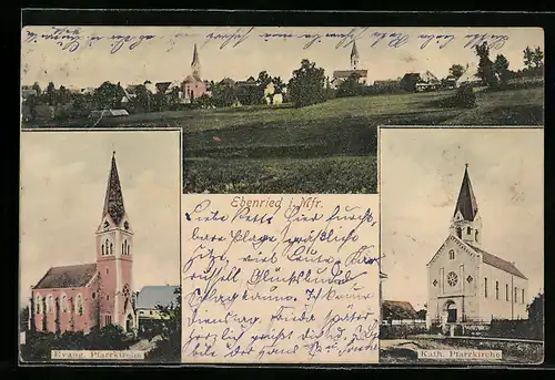 AK Ebenried i. Mfr., Evang. und Kath. Pfarrkirche, Ortsansicht