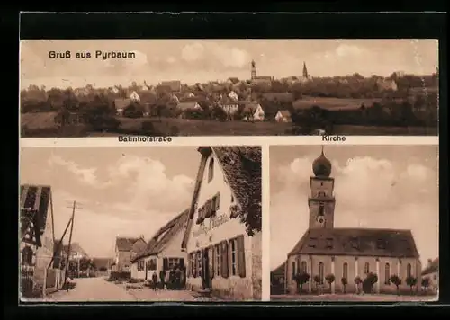 AK Pyrbaum, Bahnhofstrasse, Kirche, Ortsansicht