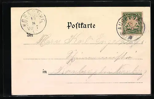 Lithographie Göggingen, Kurhaus, Neue Anstalt, Theater, Bauernhof