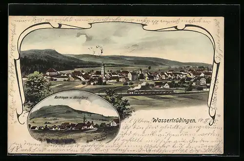 Künstler-AK Eugen Felle: Wassertrüdingen, Ortsansicht mit Röckingen und Hesselberg