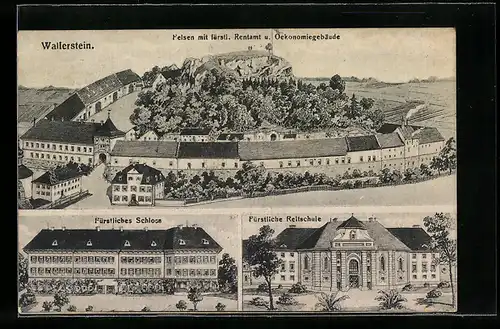 AK Wallerstein, Felsen mit fürstl. Rentamt u. Ökonomiegebäude, Fürstl. Schloss, Fürstl. Reitschule