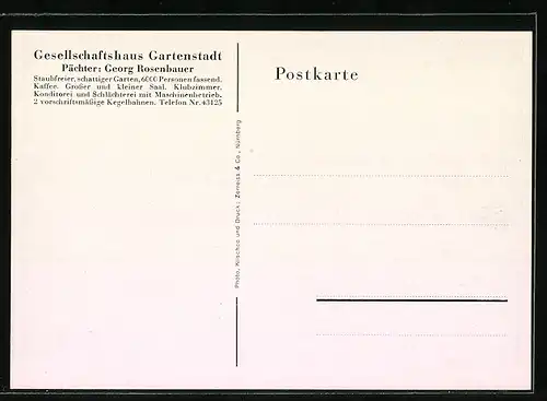 AK Nürnberg, Gesellschaftshaus Gartenstadt, Kaffee im 1. Stock