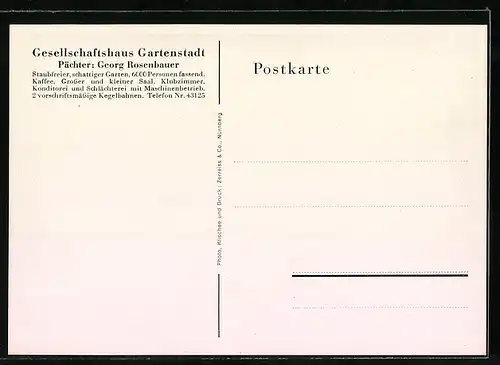 AK Nürnberg, Gesellschaftshaus Gartenstadt, Gast- und Nebenzimmer