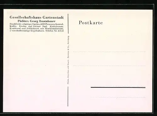 AK Nürnberg, Cafe Gesellschaftshaus Gartenstadt