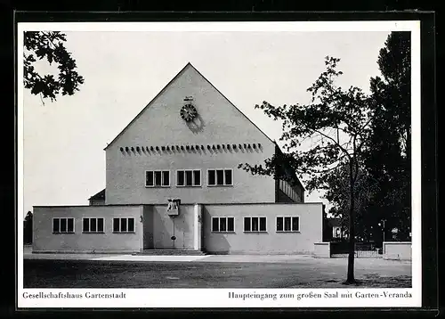 AK Nürnberg, Gesellschaftshaus Gartenstadt, Haupteingang zum grossen Saal mit Garten-Veranda