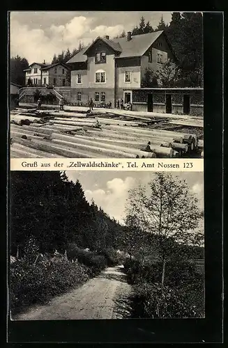 AK Nossen, Gasthaus Zellwaldschänke, Strassenpartie