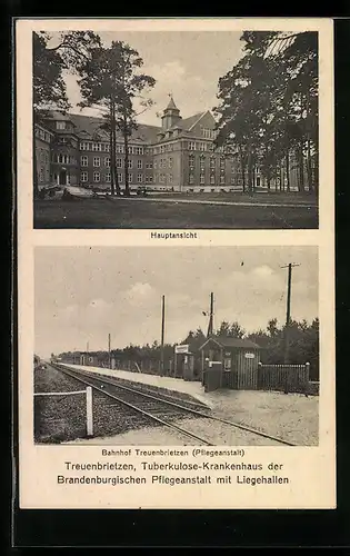 AK Treuenbrietzen, Tuberkulose-Krankenhaus der Brandenburgischen Pflegeanstalt mit Liegehallen, Bahnhof
