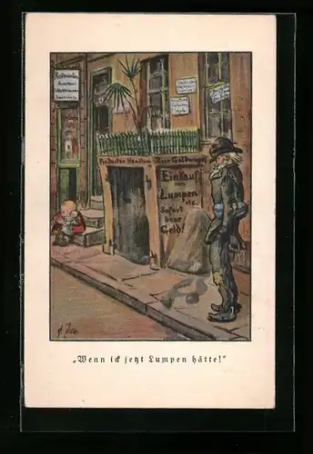 Künstler-AK Heinrich Zille: Landstreicher fehlt es an Lumpen