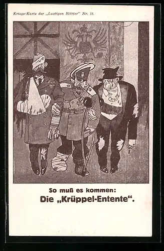 Künstler-AK unsign. Walter Trier: So muss es kommen: Die Krüppel-Entente, Propaganda 1. Weltkrieg