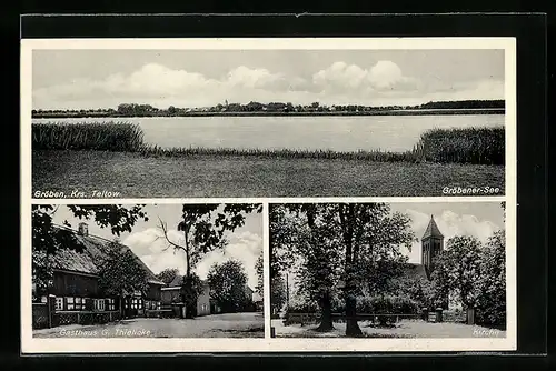 AK Gröben / Krs. Teltow, Gasthaus G. Thielicke, Kirche
