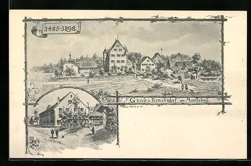 Künstler-AK Renzenhof a. Moritzberg, Ortsansicht mit Gasthaus