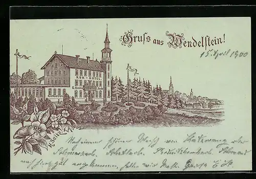 Lithographie Wendelstein, Blick zum Kur-Hotel