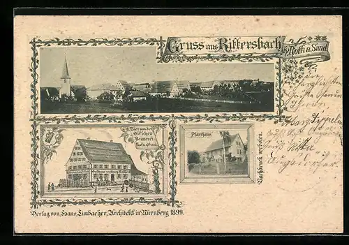 AK Rittersbach b. Roth a. Sand, Gasthaus von Georg Volkert, Pfarrhaus, Ortsansicht