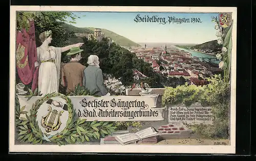 AK Heidelberg, Sechster Sängertag d. Bad. Arbeitersängerbundes, Pfingsten 1910, Ortsansicht