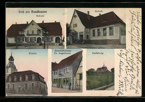 AK Sundhausen, Schule, Kirche, Geschäftshaus Fr. Angelstein