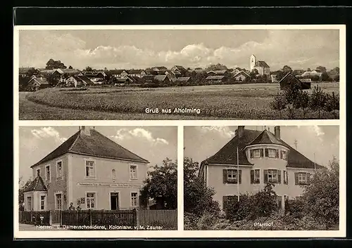 AK Aholming, Herren- & Damenschneiderei, Kolonialw. v. M. Zauner, Pfarrhof, Panorama