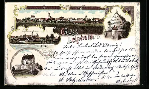 Lithographie Leipheim a. D., Schloss, Gesamtansicht