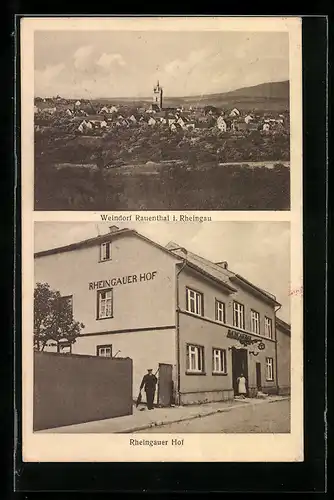 AK Rauenthal i. Rheingau, Gasthaus Rheingauer Hof, Bes. Franz Weber Ww., Gesamtansicht mit Umgebung