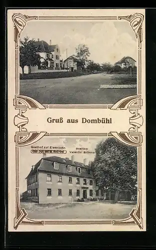 AK Dombühl, Gasthof zur Eisenbahn v. v. Brönner, Ortspartie