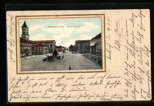 AK Karlsruhe, Marktplatz mit Rathaus