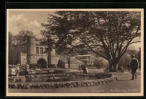 AK Karlsruhe, Botanischer Garten mit Brunnen