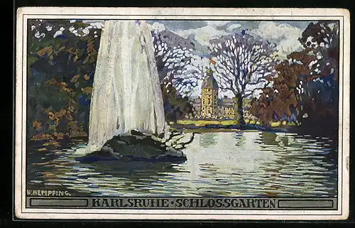 Künstler-AK sign. W. Hempfing: Karlsruhe, Schlossgarten