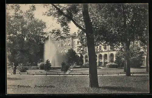 AK Karlsruhe, Friedrichsplatz mit Anlage